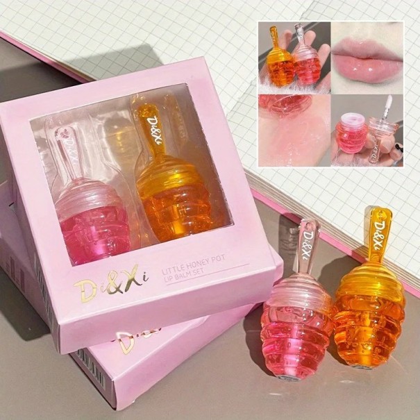 Set 2 balsamuri de buze cu apă Piersică și miere Hidratarea buzelor Îngrijire blândă Compoziție naturală Protecție împotriva crăpăturii Efect strălucitor 1