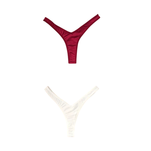 Set 2 ks dámských tang s minimálním zadním dílem a vysokým bokovým střihem v bílé a vínové barvě sexy spodní prádlo na každodenní nošení S