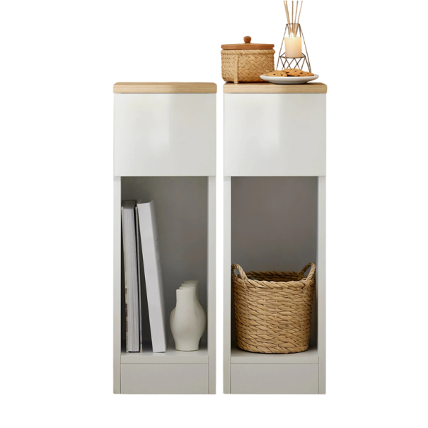 Set 2 noptiere subțiri cu sertar și raft 20 x 60 x 35 cm măsuță de noapte pentru pat canapea în dormitor sufragerie alb