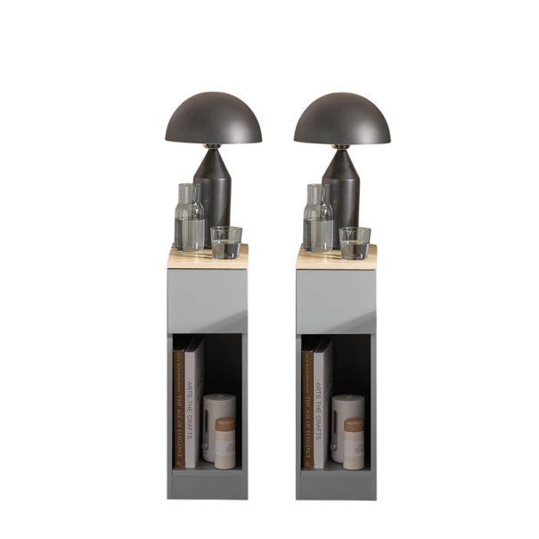 Set 2 noptiere subțiri cu sertar și raft 20 x 60 x 35 cm măsuță de noapte pentru pat canapea în dormitor sufragerie gri