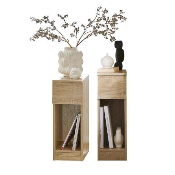 Set 2 noptiere subțiri cu sertar și raft 20 x 60 x 35 cm măsuță de noapte pentru pat canapea în dormitor sufragerie maro