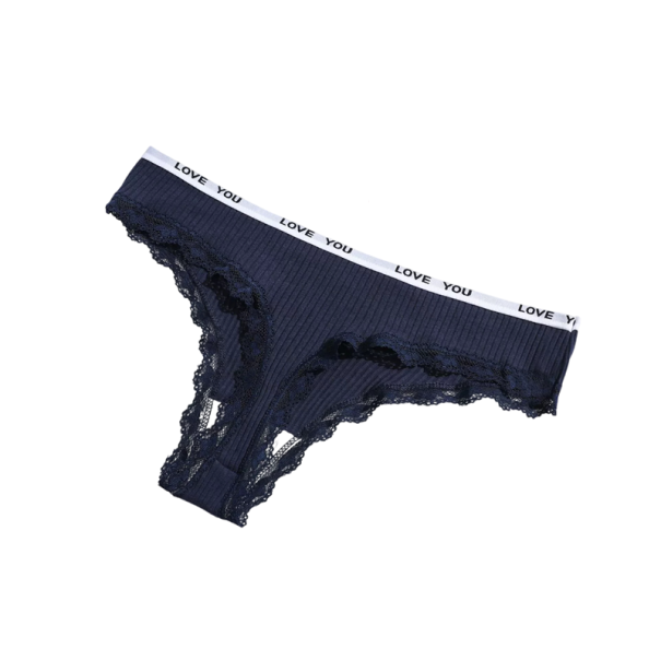 Set 3 ks dámských krajkových tang s nízkým pasem a krajkovým lemem z žebrovaného úpletu sexy spodní prádlo na každodenní nošení tmavě modrá S
