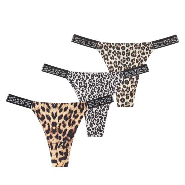 Set 3 ks dámských tang s kamínky a nápisem LOVE spodní prádlo s minimálním zadním dílem na každodenní nošení s leopardím vzorem různé barvy S
