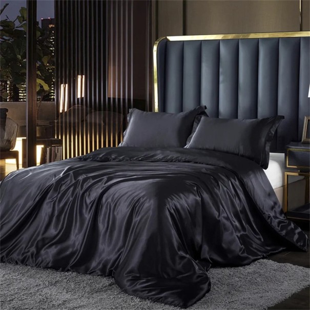 Set 3 Teile Bettwäsche Twin Size Bettbezug 150 x 200 cm 2x Kissenbezug 48 x 74 cm Glänzende Bettwäsche schwarz