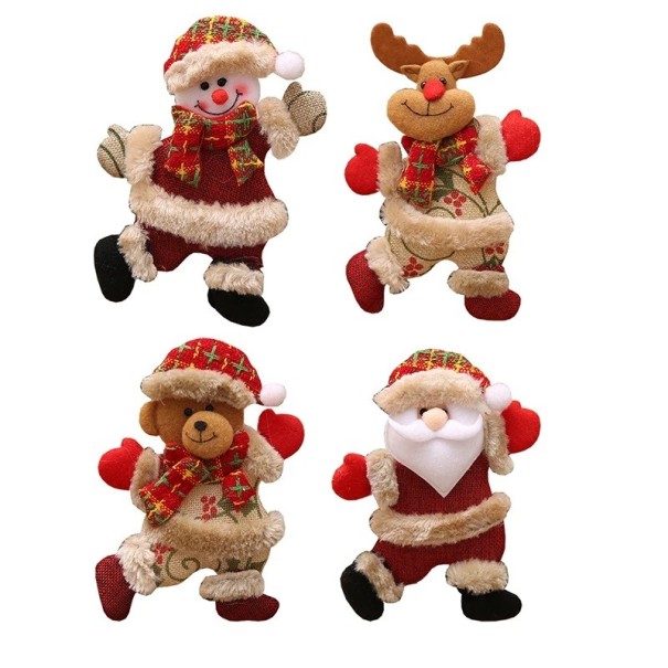 Set 4 bucăți figurine de Crăciun 18x13 cm Decorațiuni textile Moș Crăciun, om de zăpadă, ren, ursuleț Jucării suspendate pentru brad Decorațiuni de Crăciun 1