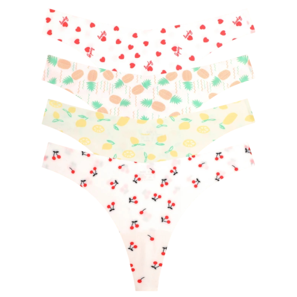 Set 4 ks dámských bezešvých tang s různými vzory v bílém provedení sexy spodní prádlo s minimálním zadním dílem na každodenní nošení S