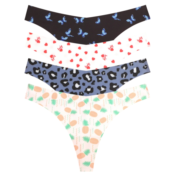 Set 4 ks dámských bezešvých tang s různými vzory v kombinaci světlých a tmavých barev sexy spodní prádlo na každodenní nošení M
