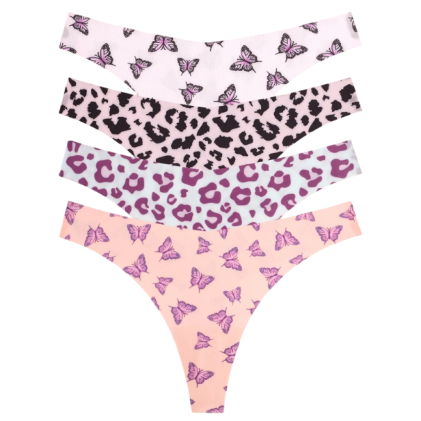 Set 4 ks dámských bezešvých tang s různými vzory v pastelových odstínech sexy spodní prádlo s minimálním zadním dílem na každodenní nošení M