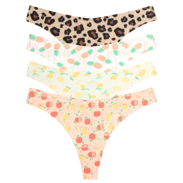 Set 4 ks dámských bezešvých tang s různými vzory v přírodních odstínech sexy spodní prádlo s minimálním zadním dílem na každodenní nošení XL