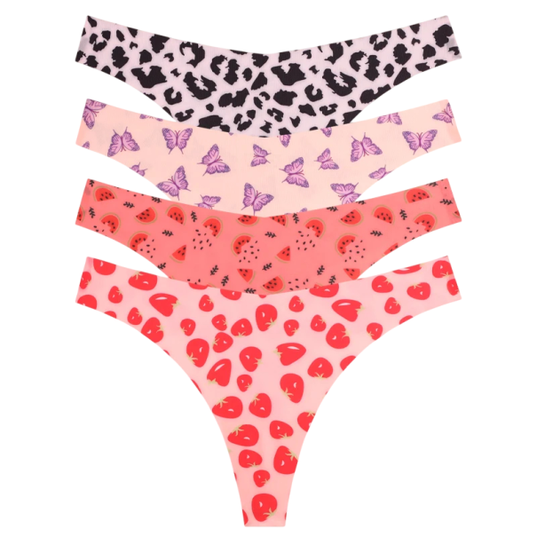Set 4 ks dámských bezešvých tang s různými vzory v teplých barvách sexy spodní prádlo s minimálním zadním dílem na každodenní nošení S