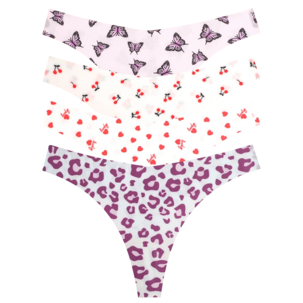 Set 4 ks dámských bezešvých tang s různými vzory ve světlých barvách sexy spodní prádlo s minimálním zadním dílem na každodenní nošení M