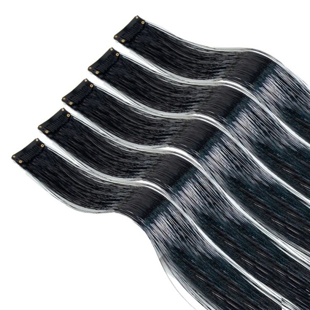 Set 5 bucăți șuvițe strălucitoare pentru păr 50 cm extensii sintetice cu prindere tip clips pentru stylingul coafurii negru