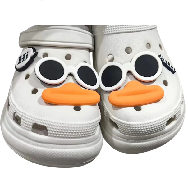 Set 6 Stück Dekoration für Crocs Gesicht mit runden Brillen PVC Schmuck für Schuhe Crocs Zubehör zur Personalisierung von Schuhen weiß