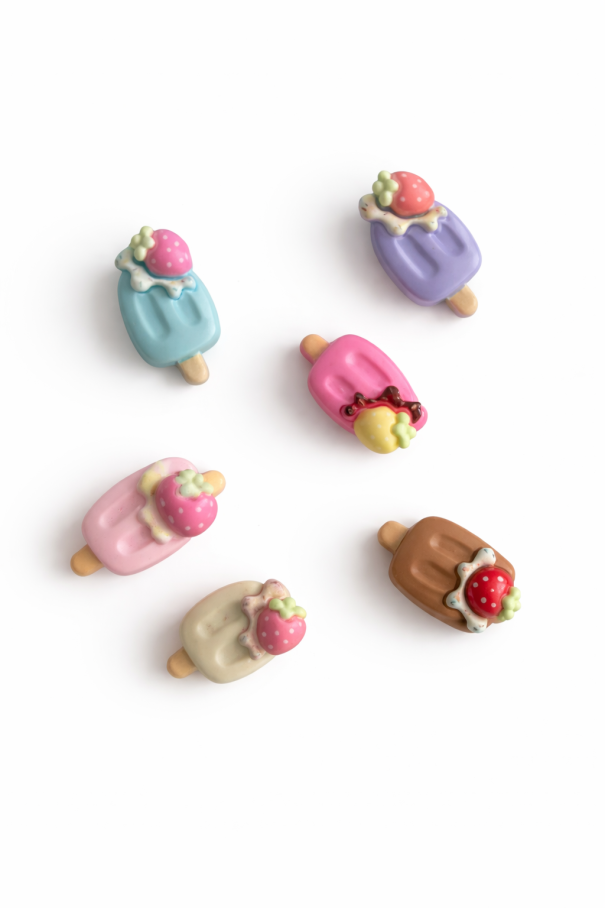 Set 6 Stück Magneten Eis am Stiel mit Erdbeere 3D ABS dekorative Kühlschrankmagnete bunte Motive von Eis am Stiel für Küche und Haushalt