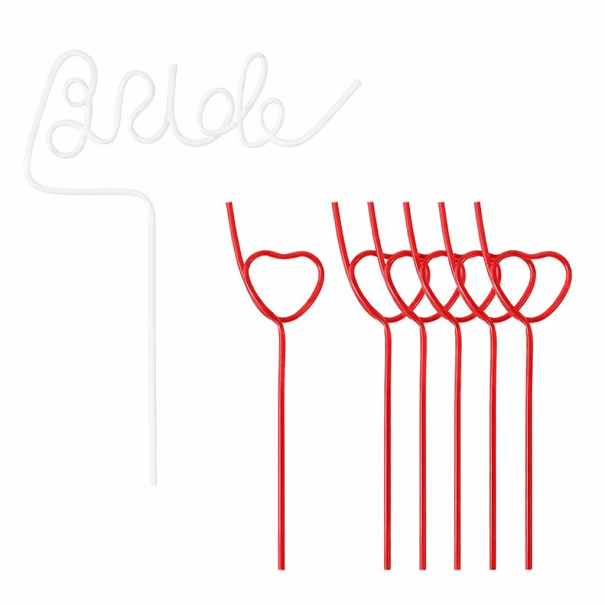 Set 7 bucăți de paie din plastic Bride 30 x 25 cm Pai Nevastă + paie roșii cu inimă Petrecere de despărțire de viața de burlac 1