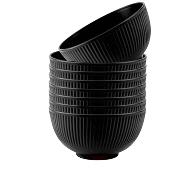 Set 8 boluri din plastic 7,8 x 15 cm Boluri rotunde colorate pentru salata, supa si desert Vesela reutilizabila pentru bucatarie si in deplasare negru