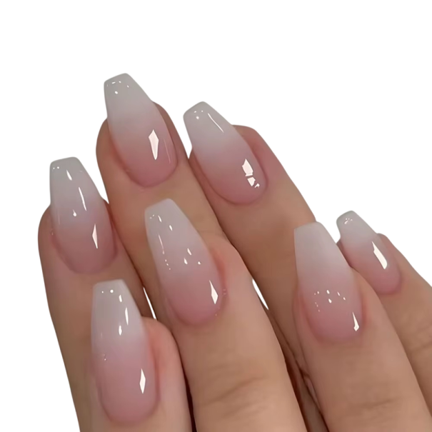 Set alla moda di unghie artificiali 24 pezzi Forma coffin media Punte acriliche con effetto ombré Estensione per look quotidiani e serali 1