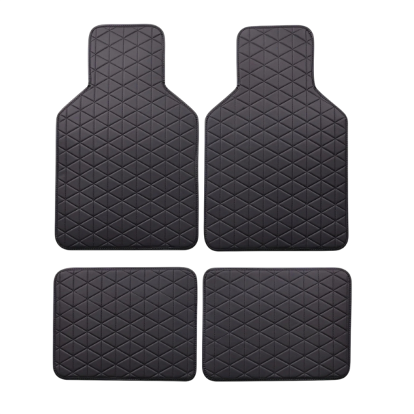 Set aus 4 Fußmatten für Autos mit gestepptem geometrischem Muster, 70 x 45 cm und 35 x 45 cm, Autofußmatten für den Vorder- und Hinterboden schwarz