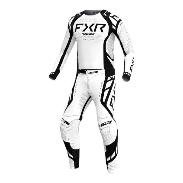 Set aus langärmligem Motocross-Trikot und Hose mit Schnalle am Bund und schwarzen Streifen an den Seiten für Geländemotorrad und Quad in Weiß XL