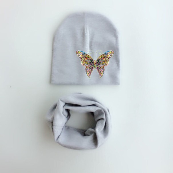 Set aus Mütze und Halstuch für Kinder mit einem Schmetterling grau 6-12 Monate