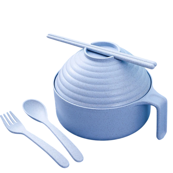 Set aus Schüssel mit Sieb, Essstäbchen und Besteck 18 x 12,5 cm Schüssel für Nudeln und Servieren von Gerichten zur Zubereitung und zum Essen blau
