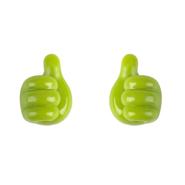 Set aus zwei selbstklebenden Halterungen für Kabel, Brillen und kleine Gegenstände für Auto und Haushalt in Form einer Hand mit Daumen nach oben aus Gummi grün