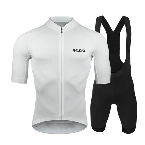 Set ciclism bărbați RAUDAX tricou și pantaloni cu bretele Mâneci scurte Fermuar Buzunare posterioare Material respirabil Lycra spandex și poliester Pentru bicicletă alb XL