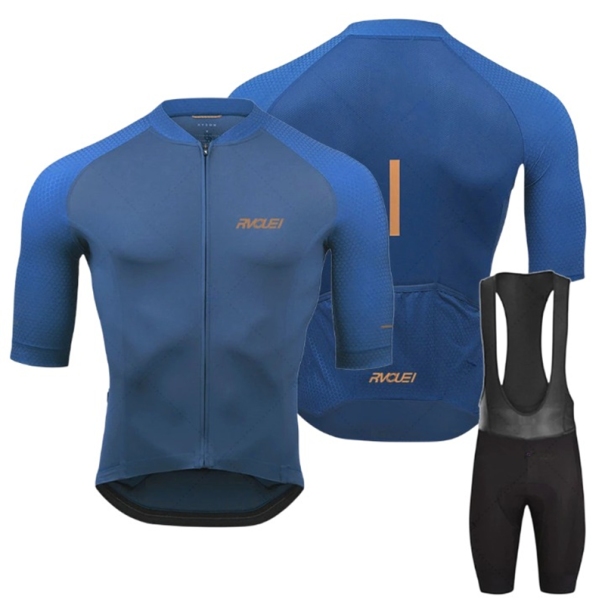 Set ciclist pentru bărbați, tricou și pantaloni scurți cu bretele pentru ciclism, sport și activități albastru XL