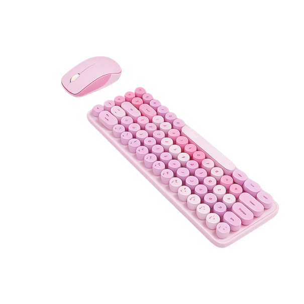 Set compact de tastatură și mouse fără fir MOFII cu 68 de taste, design multicolor pentru birou, acasă, laptop, PC roz închis