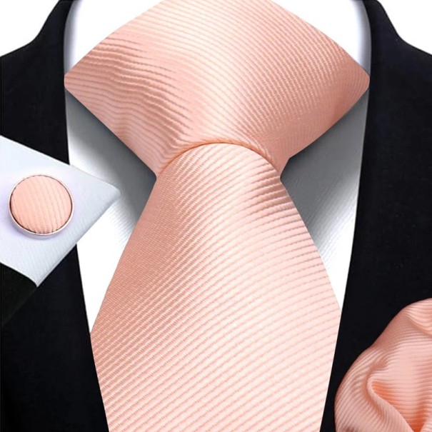 Set cravatta tinta unita, fazzoletto e gemelli 148 x 7,5 cm Set elegante da uomo per matrimoni, eventi formali e incontri di lavoro color carne