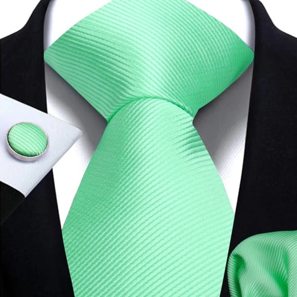 Set cravatta tinta unita, fazzoletto e gemelli 148 x 7,5 cm Set elegante da uomo per matrimoni, eventi formali e incontri di lavoro verde chiaro