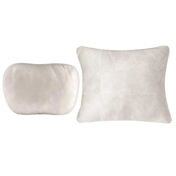 Set cuscino per il collo e supporto lombare per auto ergonomico morbido supporto per schiena e testa accessorio universale per seggiolino auto bianco