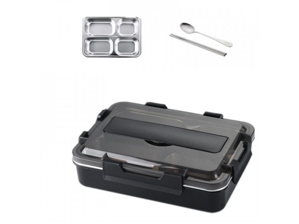Set cutie bento și tacâmuri 3 buc negru L