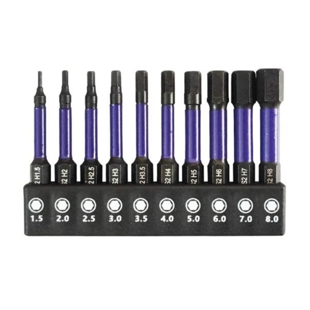 Set de 10 biți hexagonali H1,5 până la H8 cu suport din aluminiu, inclusiv dimensiuni de la 1,5 mm la 8,0 mm pentru lucrări de asamblare precise 1