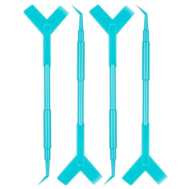 Set de 10 bucăți de aplicatoare din plastic pentru gene 11,5 x 3 cm formă Y Bețișoare reutilizabile Pieptene pentru ridicarea genelor Instrument de machiaj albastru