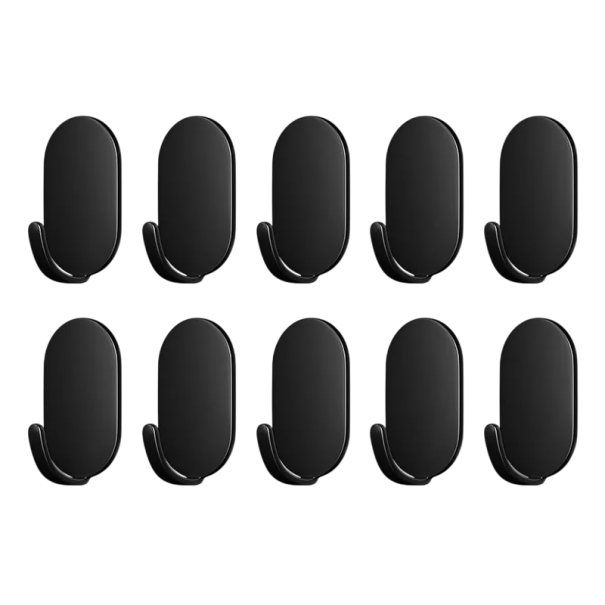 Set de 10 cârlige de perete autoadezive 5 x 3,2 x 2,1 cm, oțel carbon, capacitate de încărcare, cârlige pentru prosoape, chei, bucătărie, baie, fără găurire negru