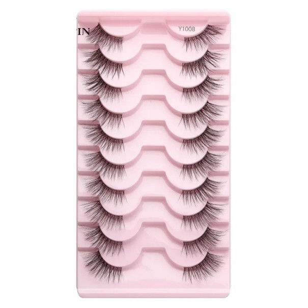 Set de 10 perechi de gene false Jumătate de gene false Kit de extensie de gene Adeziv pentru gene false cu aspect natural 8