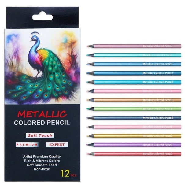 Set de 12 creioane colorate metalice pentru desen și schiță, rechizite de artă pentru cărți de colorat DIY, pictură și meșteșuguri pentru casă 1