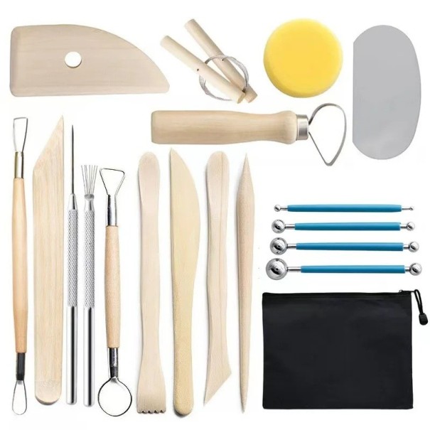 Set de 19 unelte de modelare și sculptură pentru ceramică, lut, mase de ceară, meșteșuguri artistice, formare, tăiere, modelare 1