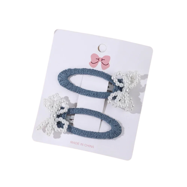 Set de 2 agrafe de par pentru copii cu agrafe decorative fluture cu margele Accesorii de par dragute Coafuri pentru fete Styling elegant Design delicat perlat albastru