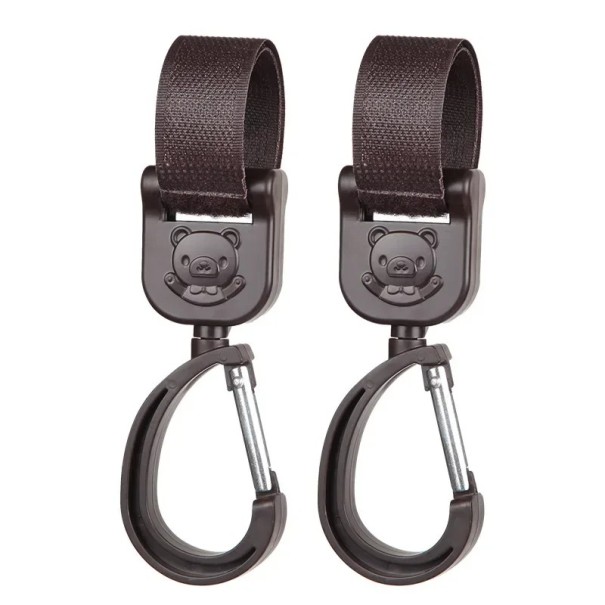 Set de 2 cârlige rotative pentru cărucior 15 cm Suporturi universale pentru geantă Rotație 360° Închidere cu velcro cafea