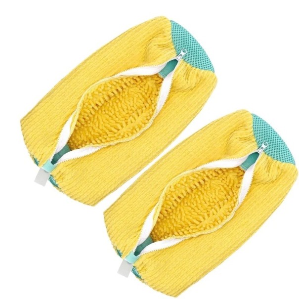 Set de 2 saci pentru mașina de spălat pantofi 39x19 cm, fermoar lateral invizibil, protecție pentru încălțăminte în timpul spălării pantofilor sport, poliester, bumbac, nailon, reutilizabili galben