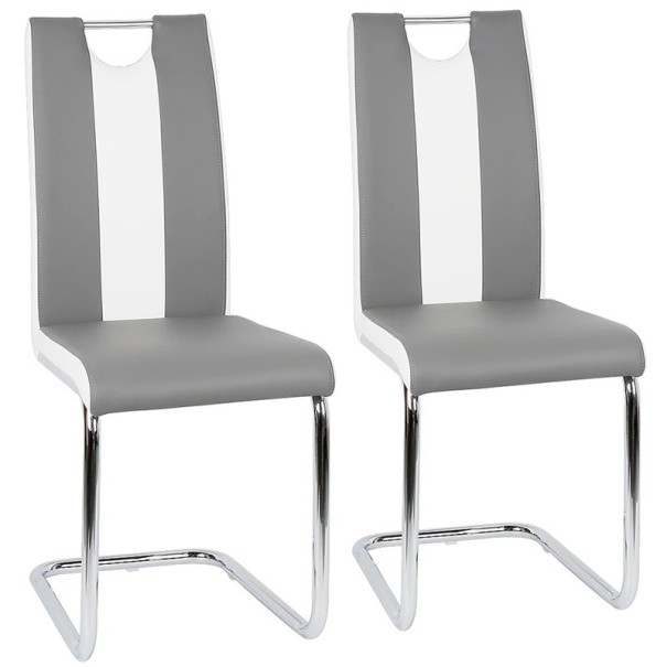 Set de 2 scaune de dining cu bază cromată tip consolă Înălțimea șezutului 48,5 cm și lățimea 39,5 cm Piele artificială Pentru dining gri deschis