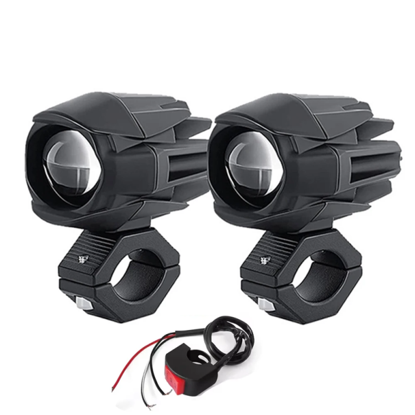 Set de 2 spoturi LED pentru motociclete 25W IP67 Lumină albă caldă și rece Întrerupător 9-85V DC Pereche de suporturi Corp din aluminiu 1