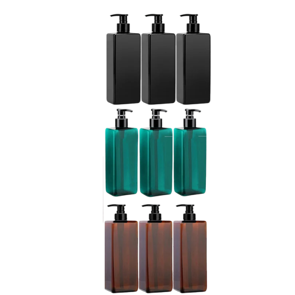 Set de 3 dozatoare de 500 ml cu autocolante pentru șampon, gel de duș și balsam. Sticle goale cu pompă și capac. 1