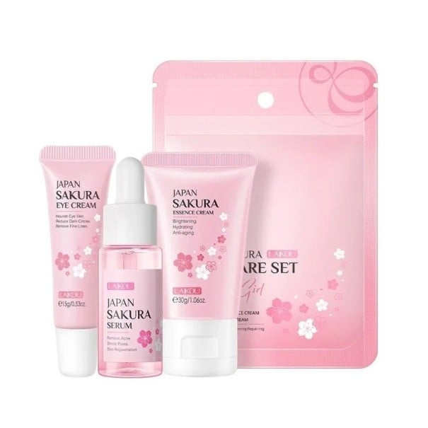 Set de 3 piese pentru îngrijirea pielii cu extract de Sakura, ser hidratant, cremă iluminatoare, set anti-îmbătrânire pentru îngrijirea pielii 1