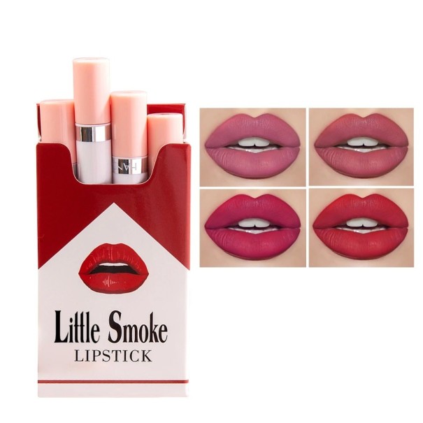 Set de 4 labiales mate resistentes al agua Pigmentación intensa Textura cremosa Efecto aterciopelado A prueba de manchas Caja con forma de cigarrillo 2