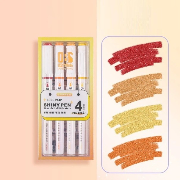 Set de 4 markere cu sclipici pentru evidențiere Markere sclipitoare pentru scriere și desen creativ Design unic pentru proiecte artistice portocale