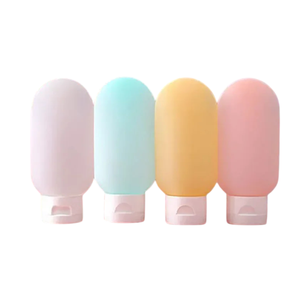 Set de 4 sticle de călătorie din silicon, 60 ml, tuburi moi reîncărcabile pentru șampon și loțiune, recipiente portabile tip stoarcebil, culori strălucitoare 1