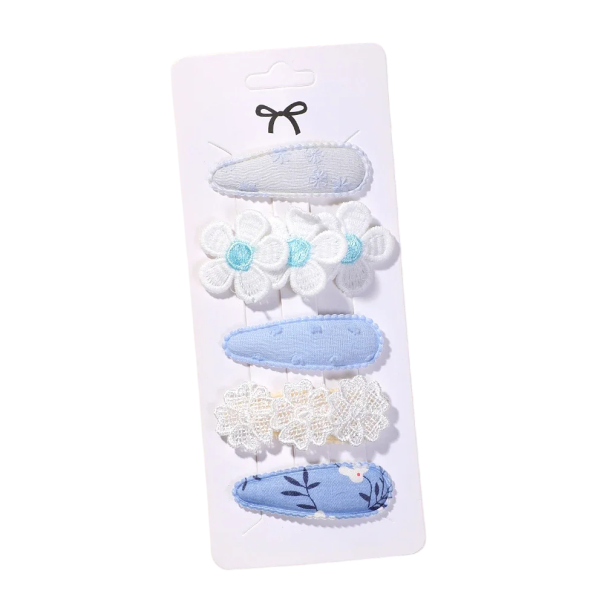 Set de 5 agrafe de par pentru copii cu flori Agrafe decorative colorate Accesorii de par dragute Pentru fete Modele florale delicate Styling elegant albastru